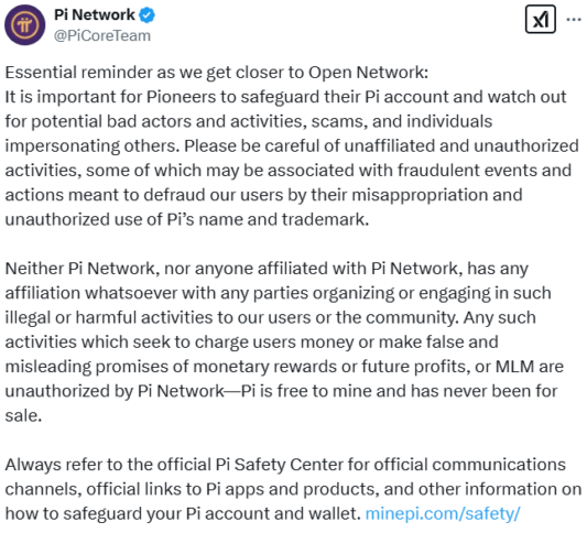 Pi Network Warns Pioneers Of Scams Ahead Of Open Network 2 Pi Core Team On Saftey Concern