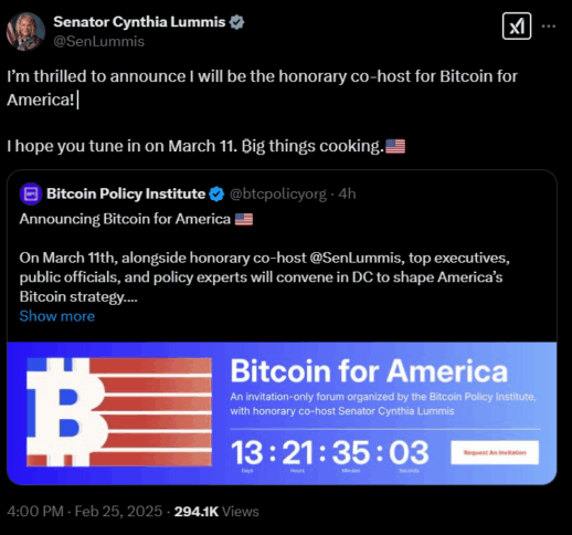 Senator Cynthia Lummis To Co-Host Bitcoin For America Forum 2 Senator Lummis To Co-Host Bitcoin For America Event In D.c.