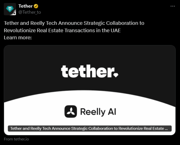 Tether Introduces Usdt Stablecoin To Uae Real Estate With Reelly Tech