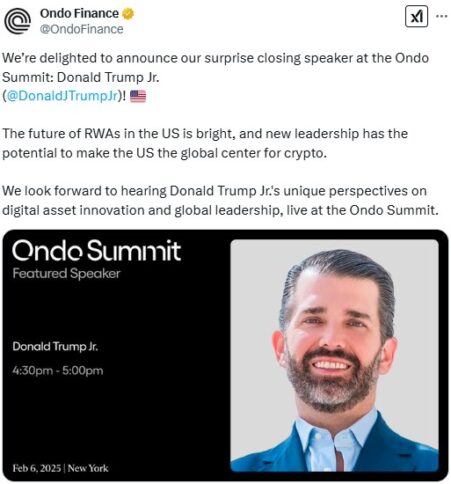 Trump Jr. At Ondo: Crypto Is The Future Of American Hegemony 2 Trump Jr. Talks Crypto As Future Of American Hegemony At Ondo Summit