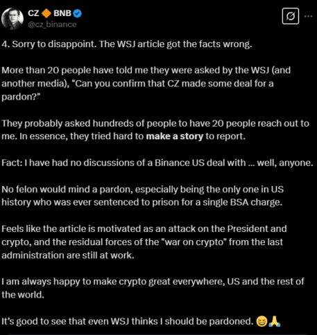 Trump’s Family Did Not Buy Stake In Binance To Pardon Me: Cz 2 Cz Said He Did Not Make Any Deal For A Pardon