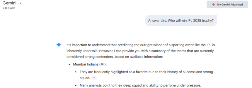 Gemini Predictions On Ipl 2025