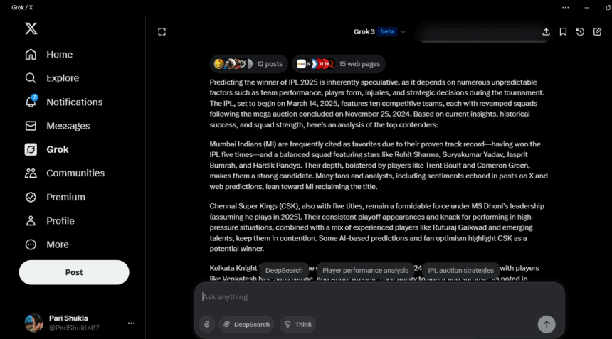 Grokai Prediction On Ipl 2025
