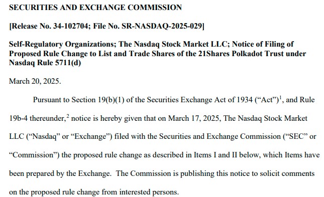 Sec Acknowledges Filing For 21Shares Spot Polkadot Etf 2 21Shares’ Spot Polkadot Etf Application