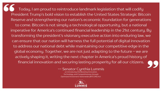 Sen. Lummis Reintroduces Bitcoin Acts
