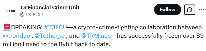 T3Fcu Freezes $9 Million Stolen In Bybit Hack 2 T3Fcu Froze $9 Million In Bybit Hack
