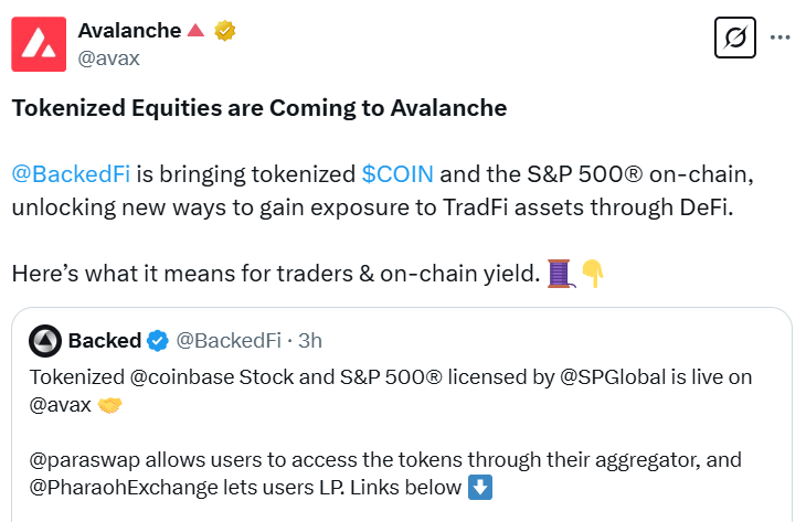 Tokenized Equities Are Coming To Avalanche