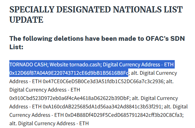 Tornado Cash Removed From Sdn List