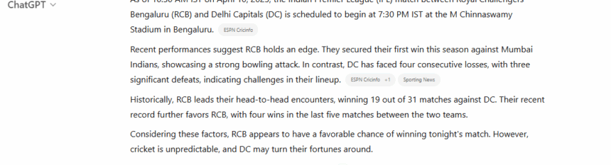 Ipl 2025: Ai Predicts Rcb Vs Dc Match: Preview, Stats &Amp; Fantasy Team 2 Chatgpt Prediction On Rcb Vs Dc