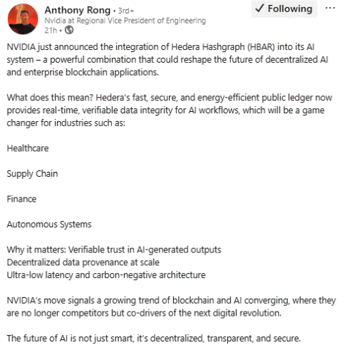 Nvidia Gets Blockchain Boost For Ai With Hbar Integration 2 Nvidia Integrates Hedera Hashgraph