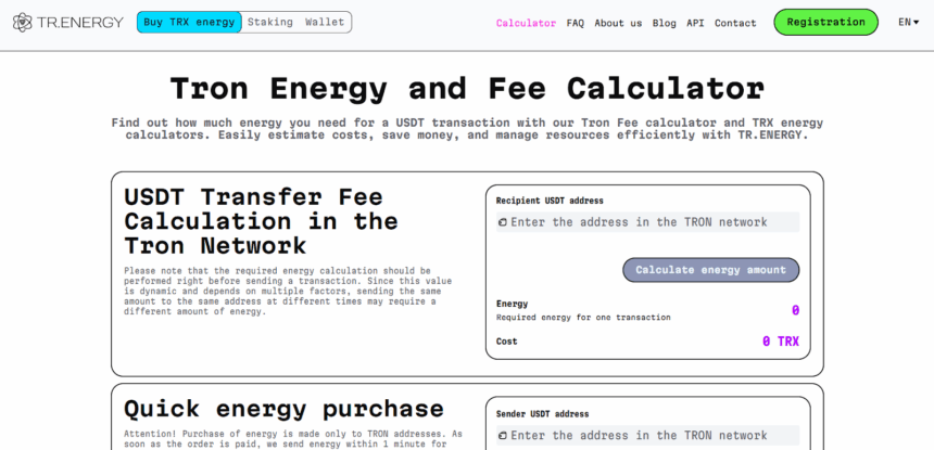 Tron Energy And Free Calculator