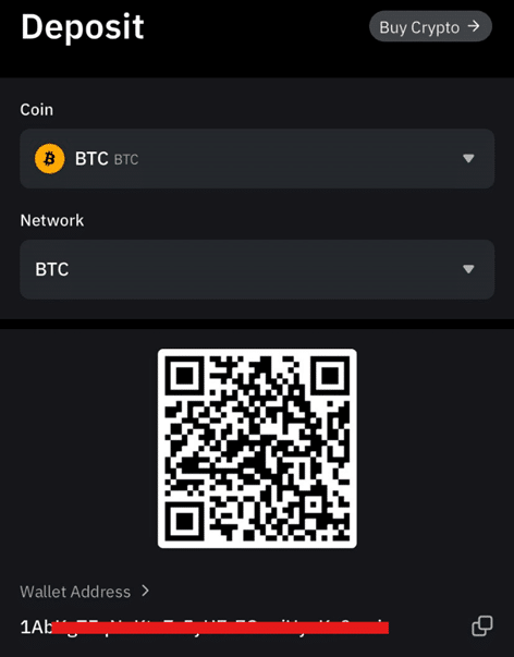 Step 2- Access Exchange's Deposit Address