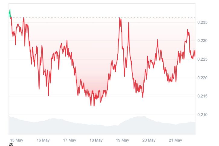 Dogecoin Price — Source: Coinmarketcap