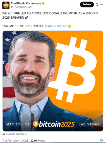 Eric Trump Will Join Bitcoin Conference 2025