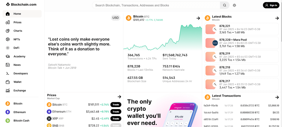 Explore Transaction History on blockchain.com