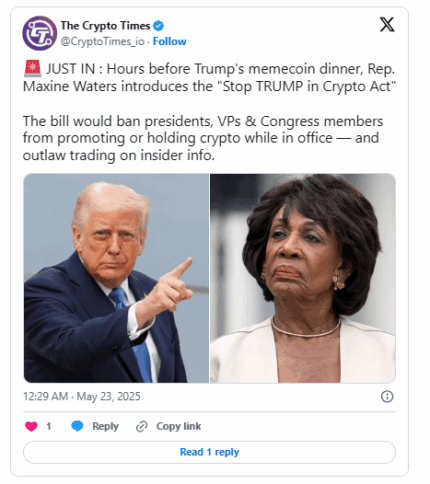 Democrats Aim To Block Trump’s Crypto Deals Amid Gala Dinner 2 Stop Trump In Crypto Act