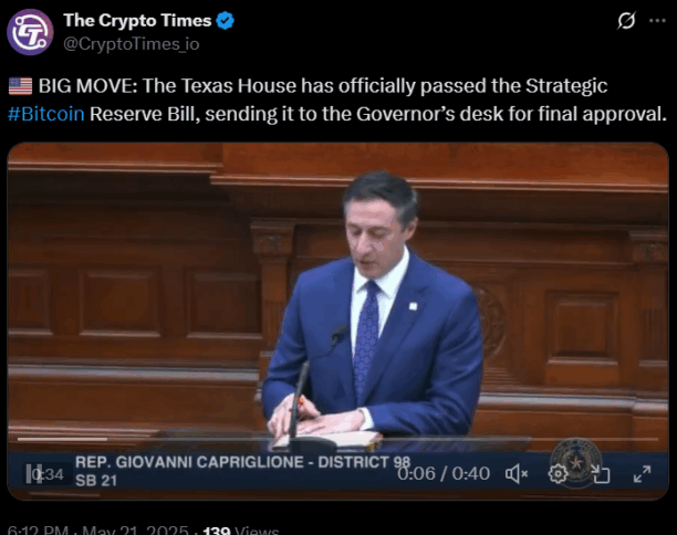 Breaking: Texas House Approves Strategic Bitcoin Reserve Bill 2 Texas Passes Bill To Create State Bitcoin Reserve
