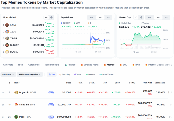 Top Meme Tokens By Market Capitalization