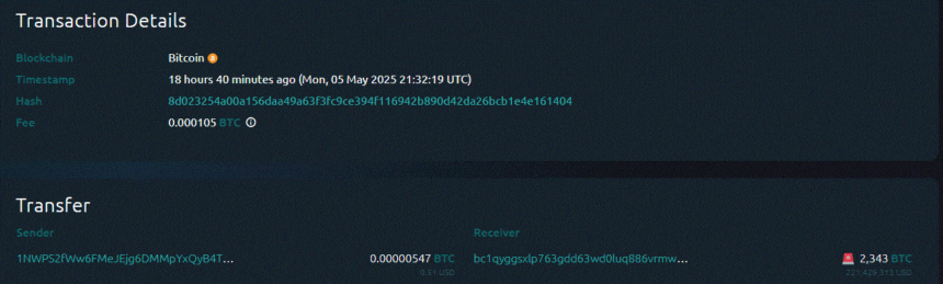 Transaction Of 2,343 Btc