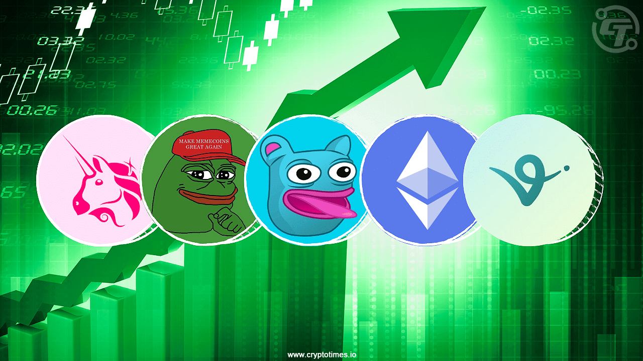 Top 5 Crypto Gainers Of The Day: Virtuals, Pepe, Brett, Uni, Eth