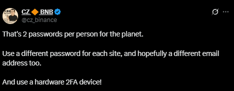 Cz Advises Using 2-Factor Authentication