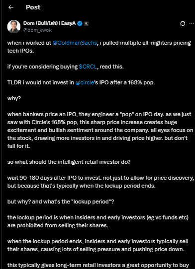 Former Goldman Sachs Analyst Dom Kwok Condemns Circle Ipo. Source: X