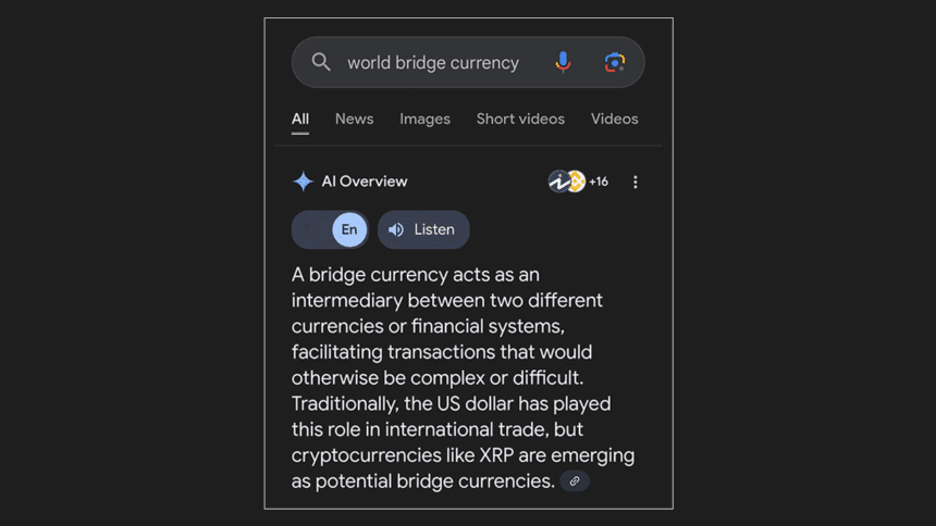 Google’s AI overview brands XRP as ‘World Bridge Currency’