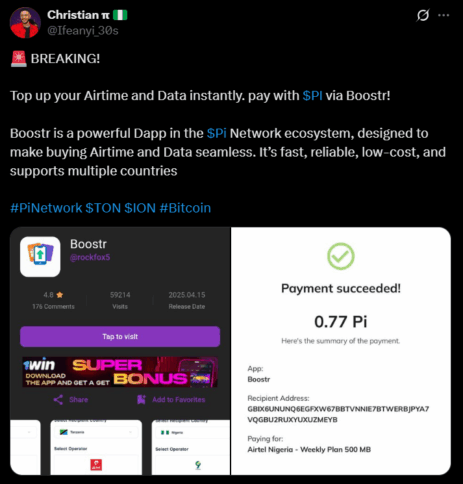 Pi Coin spending on Boostr