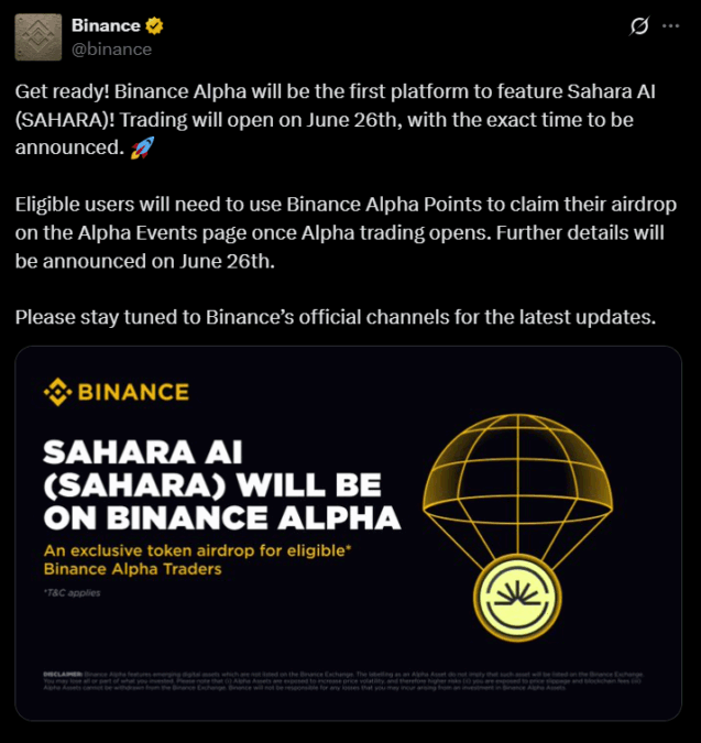 Sahara To Start Trading Soon On Binance Alpha