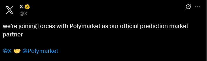 X announces partnership with Polymarket