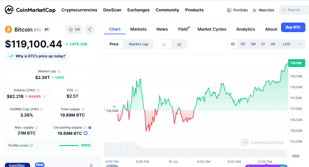 Bitcoin Price Chart | Source: Coinmarketcap