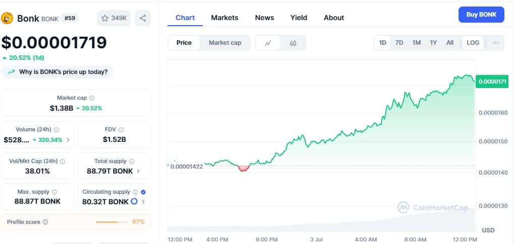 Bonk Memecoin Price Chart