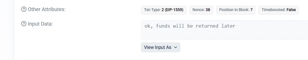 Gmx Hacker Message — Source: Arbiscan