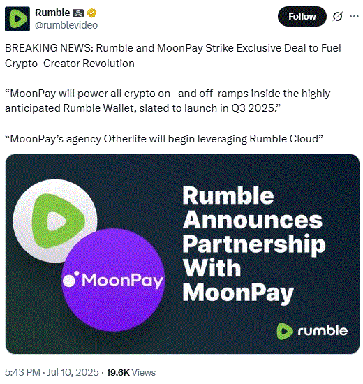 Rumble Partners With Moonpay