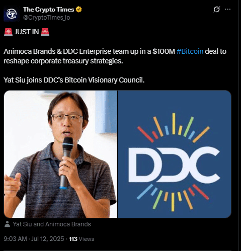 The Crypto Times Tweet On X(Twitter)