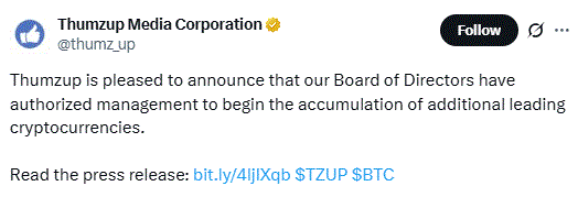 Thumzup Expands Crypto Holdings