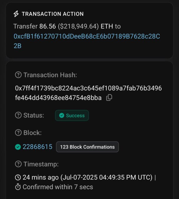 Us Gov Moves 86.56 Eth