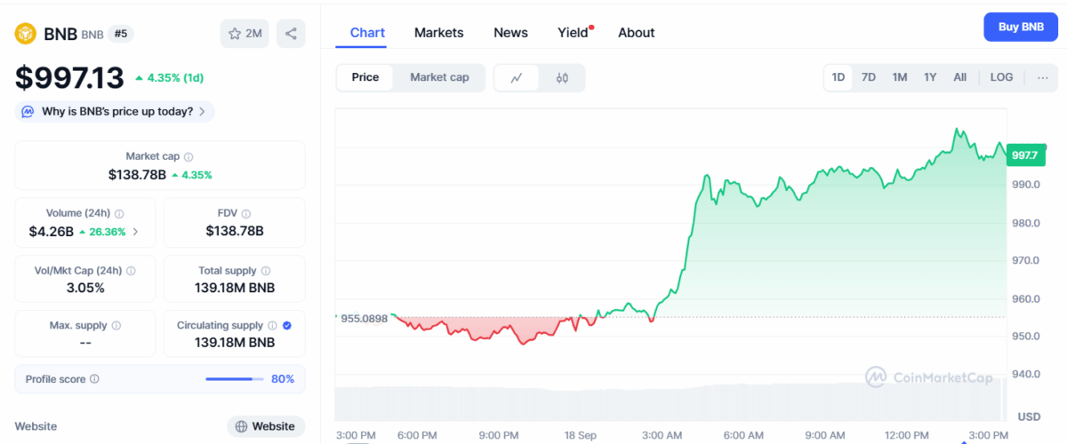 Bnb Price Chart, Source: Coinmarketcap