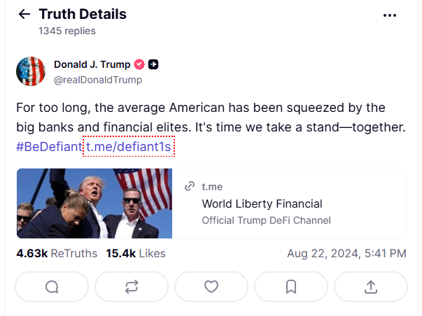 Donald Trump Jr. tweet about WFLI token
