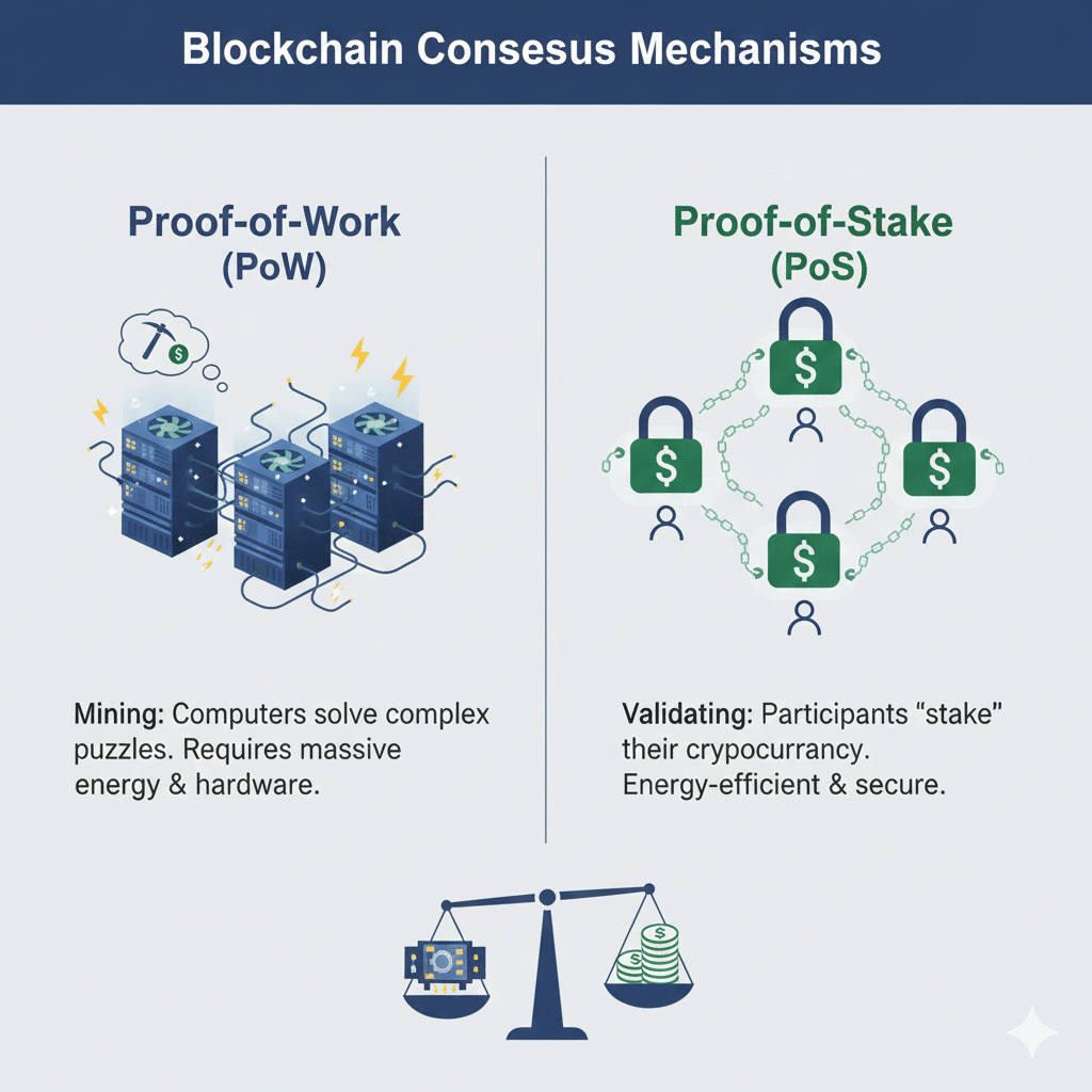 Blockchain Consensus Mechanism : Proof of Work vs Proof of Stake