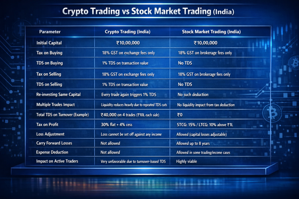 Comparison of Crypto vs Stock Market Taxation in India