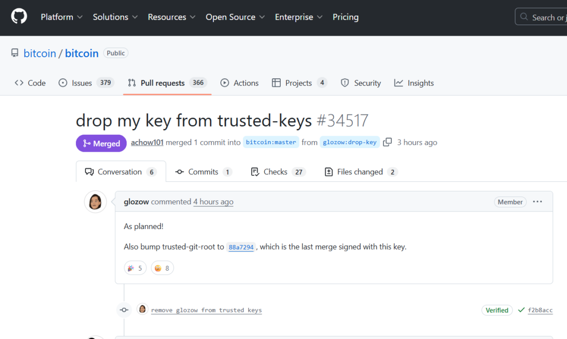 Bitcoin Core Maintainer Resigns