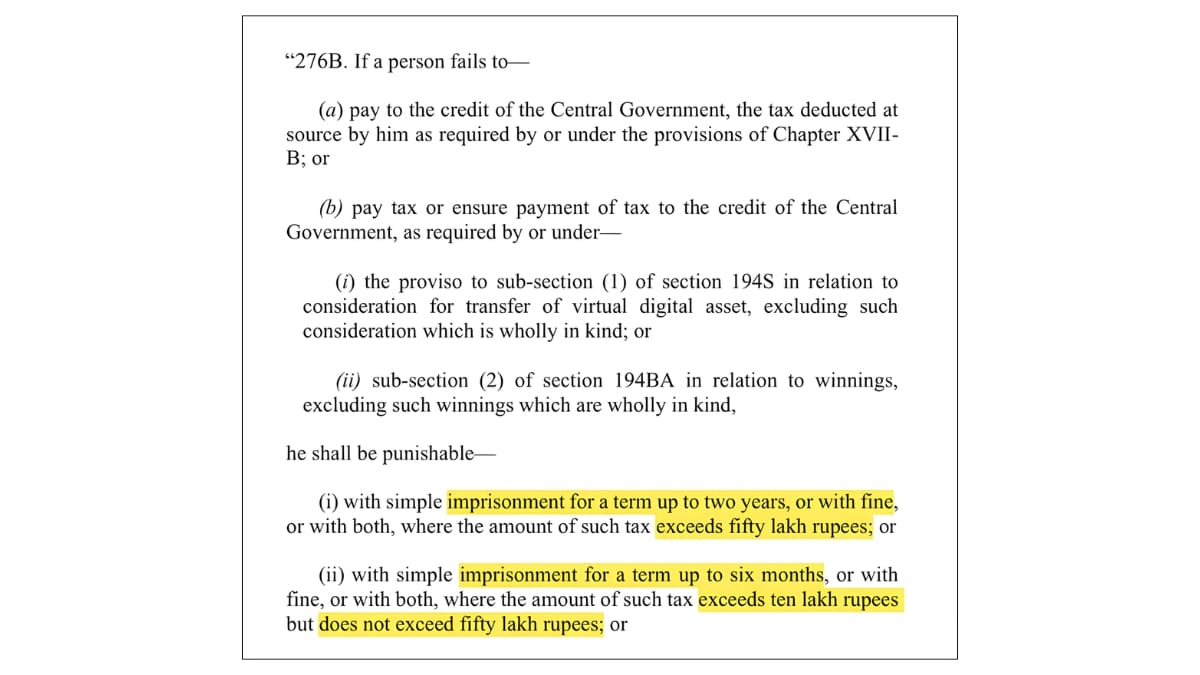crypto tax non payment imprisonment section 276b