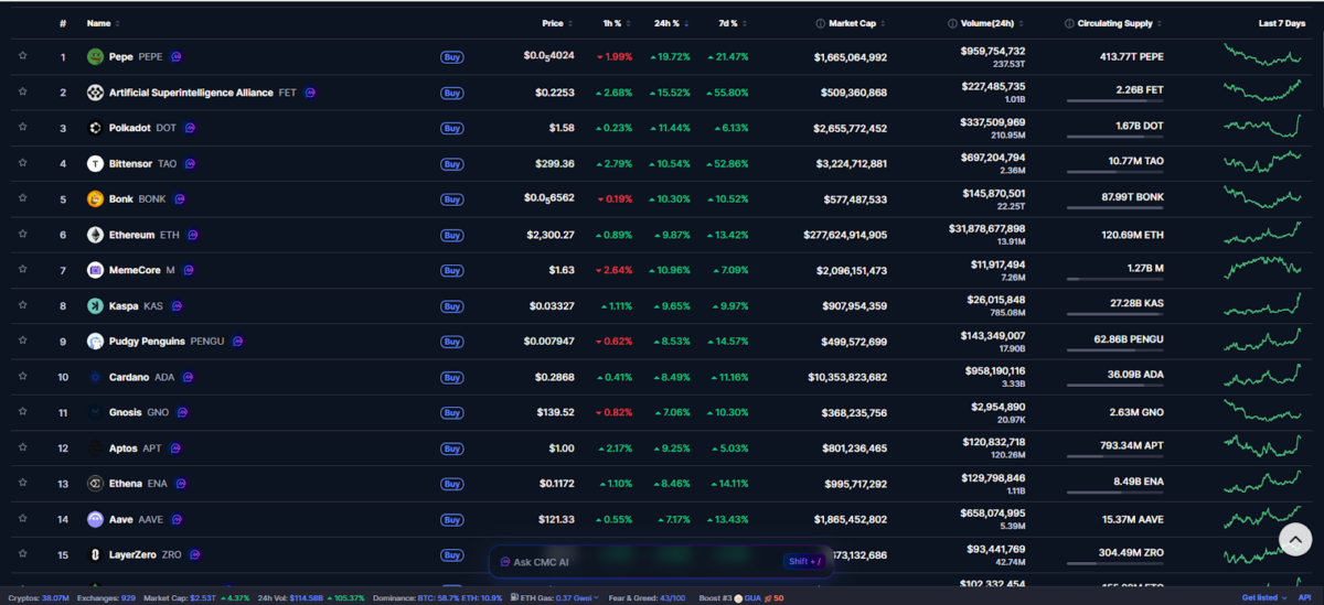 Memecoins and Mid caps rally