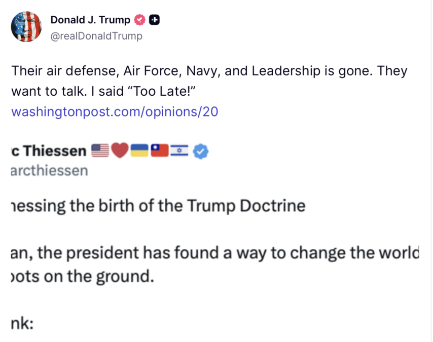 Trump's respond over discussion with Iran - Truth Social