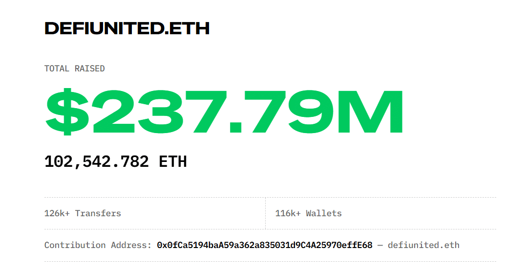 Defiunited.ETH Crypto Fundraising Dashboard