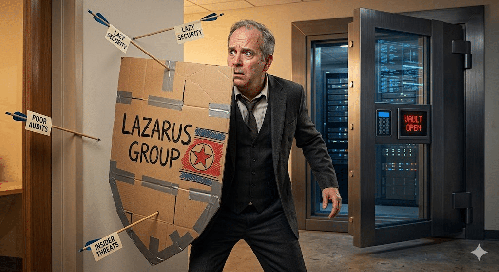 Visual metaphor of the Lazarus Group scapegoat theory in cybersecurity