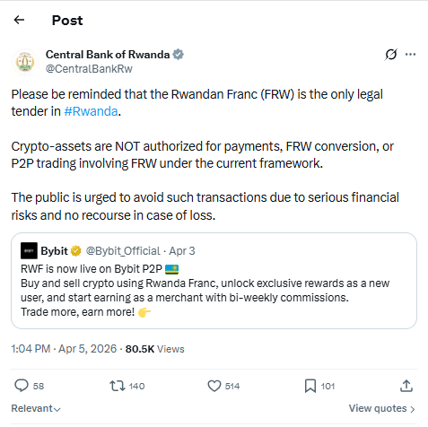 X Post of Central Bank of Rwanda