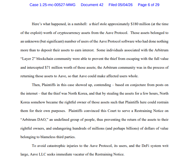 Aave exploit court filing document screenshot