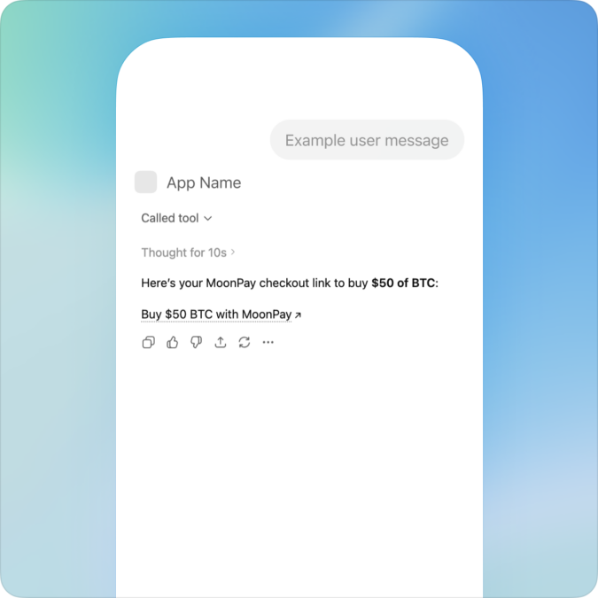 ChatGPT conversation showing MoonPay checkout link for buying Bitcoin